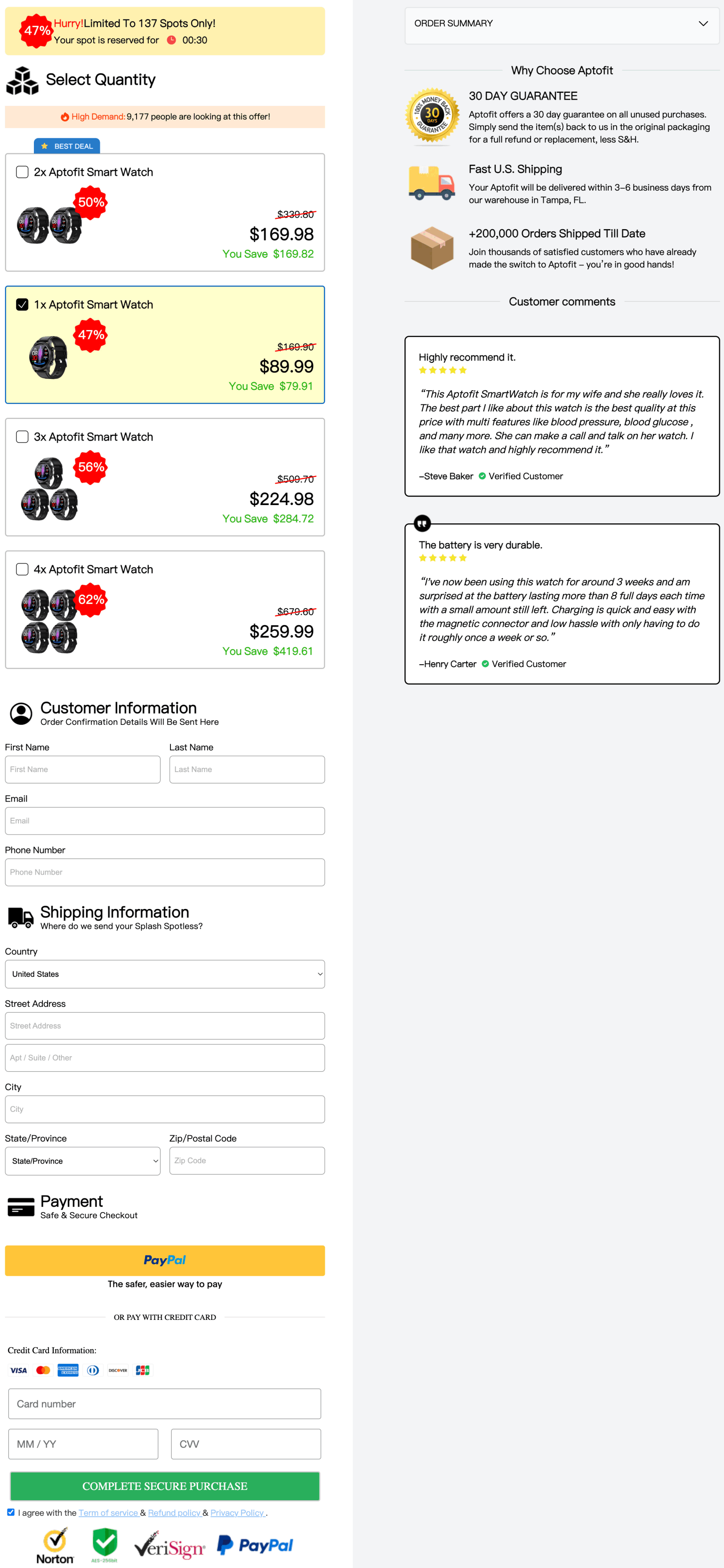 Aptofit Smartwatch Official 100% Secure checkout page