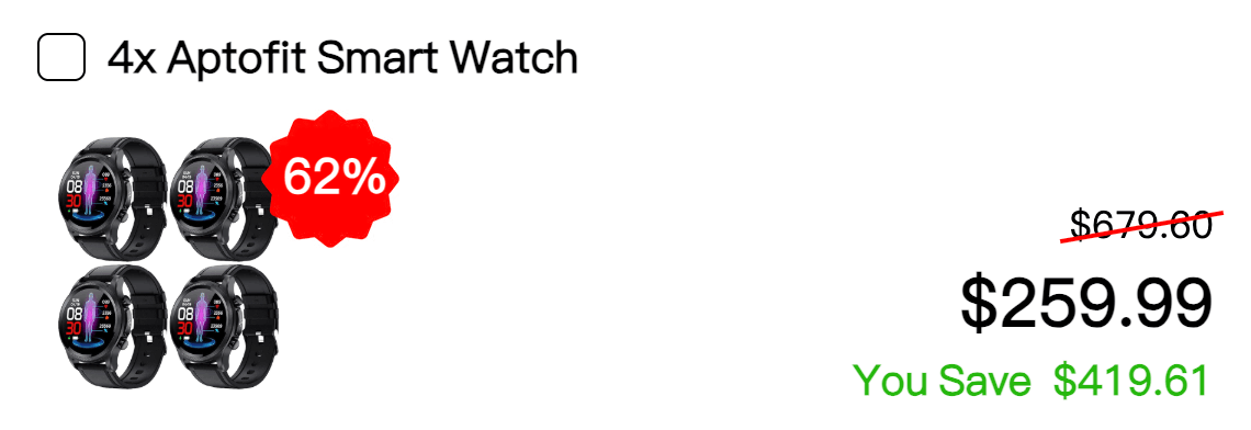 Four Aptofit Smartwatch 62% discount Package